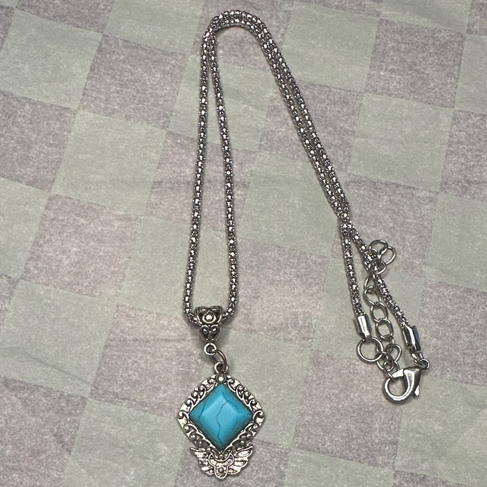 Silver and Turquoise Pendant Necklace